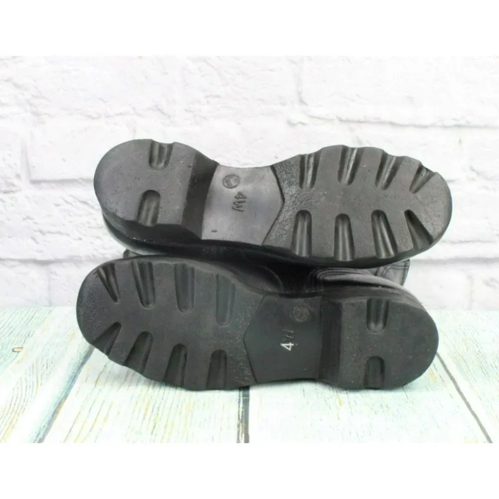 *Unbranded Black Leather Lace Up Mid Calf Work Boots Size 4 Wide - Picture 9 of 9